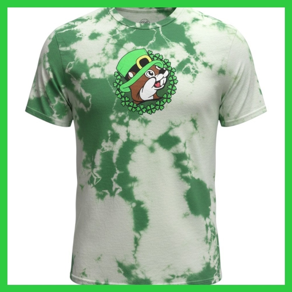 Buc-ee's St. Patrick's Day Tie-Dye Graphic T-Shirt Green White Large